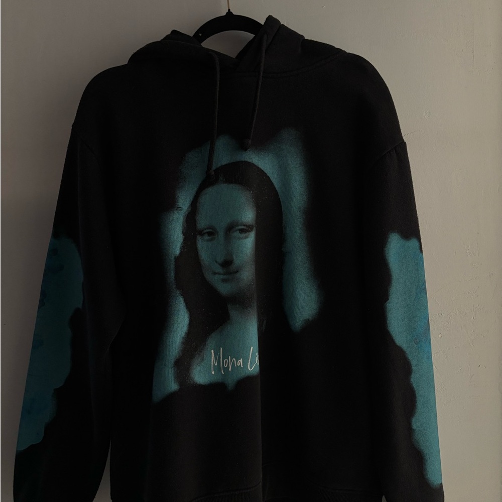 Pull&Bear Black Hoodie with Teal Art Design